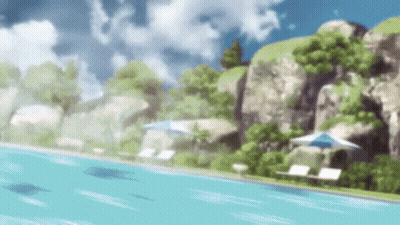 Sunny Swimming Pool With Rocks And Trees GIF