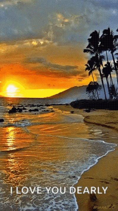 Sunset On Beach With I Love You Dearly GIF