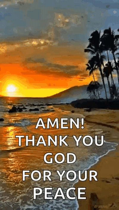 Sunset Over Beach With Palm Trees And Amen Thank You GIF
