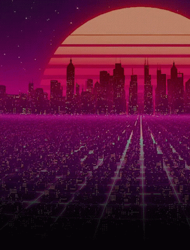 Sunset Over City With Grid Of Buildings GIF