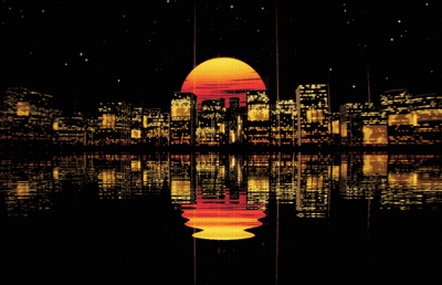 Sunset Over City With Reflection In Water GIF