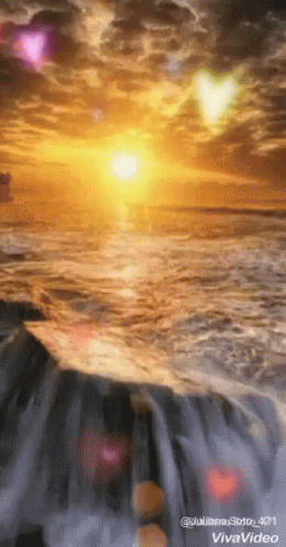 Sunset Over Ocean With Waterfall VivaVideo GIF
