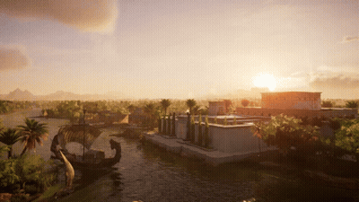 Sunset Over River With Boat GIF