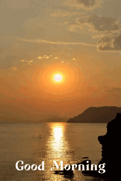 Sunset Over Water Saying Good Morning GIF