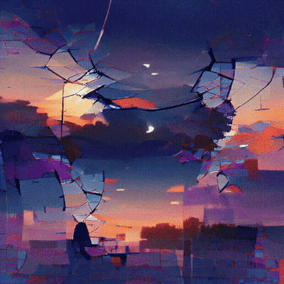 Sunset Painting With Missing Pieces GIF