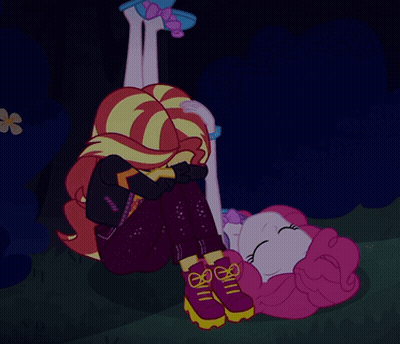 Sunset Shimmer Laying Upside Down In Grass GIF