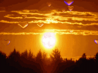 Sunset With Flying Hearts GIF