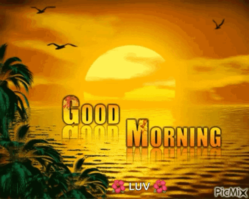 Sunset With Good Morning Text GIF