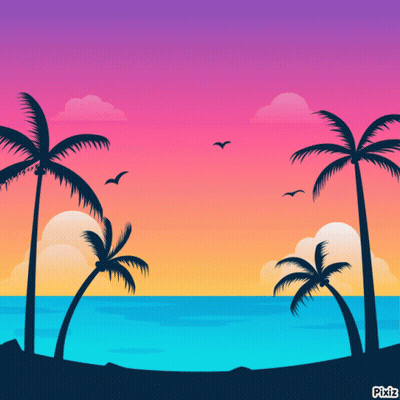 Sunset With Palm Trees And Pixiz GIF