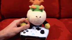 Super Mario Bowser Plush Playing Xbox GIF