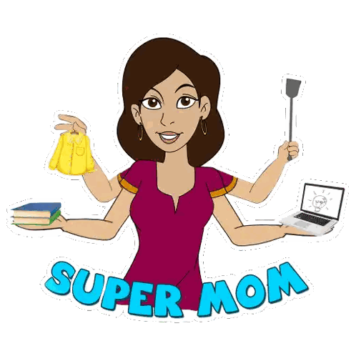 Super Mom Cartoon Woman With Many Hands Sticker