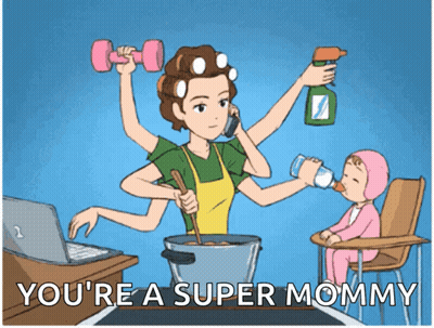 Super Mommy Cartoon With Many Arms GIF