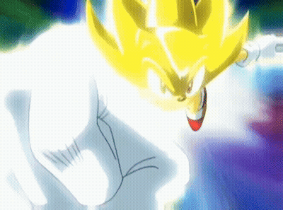 Super Sonic From Sonic The Hedgehog Is Flying Through The Air With A Light Coming Out Of His Mouth . GIF