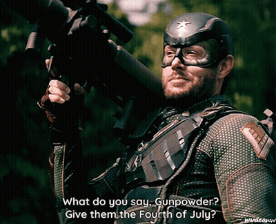Superhero Holding Gun Asking What Do You Say Gunpowder GIF