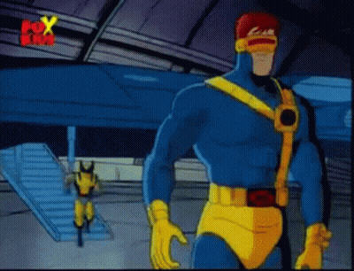 Superhero Man In Blue And Yellow With Fox Logo GIF