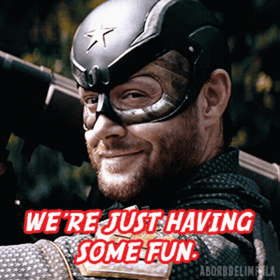 Superhero Man Saying We're Just Having Fun GIF