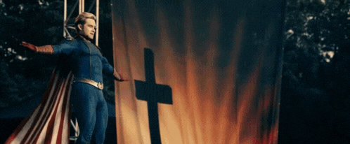 Superhero Standing Before Cross Flag GIF