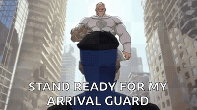 Superhero Standing Next to Police Officer Saying Stand Ready for My Arrival Guard