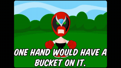 Superhero With Bucket On One Hand GIF
