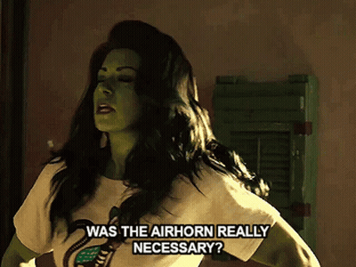 Superhero Woman Saying Was Airhorn Really Necessary GIF