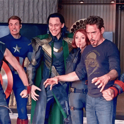 Superheroes Posing With Infinity War Shirt GIF