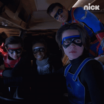 Superheroes Posing With Nick Logo GIF