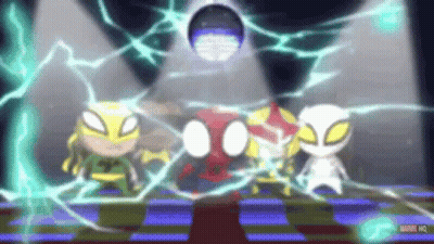 Superheroes Standing In Front Of Disco Ball GIF
