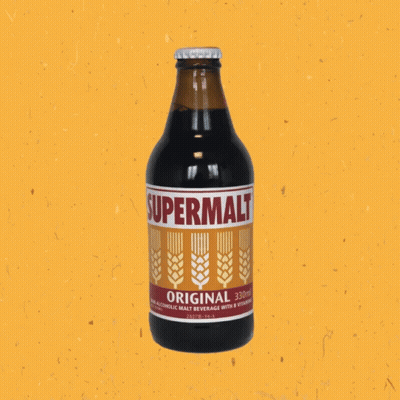 Supermalt Original Bottle And Like Icon On Yellow GIF