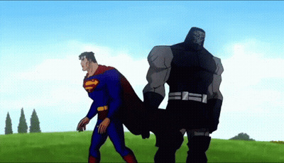 Superman And Darkseid Standing In Grassy Field GIF