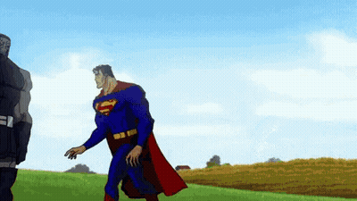 Superman And Doomsday Standing In Grassy Field GIF