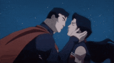 Superman And Wonder Woman Are Kissing In A Cartoon GIF
