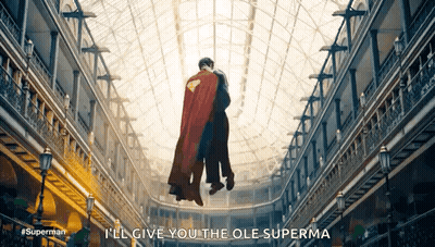Superman Cape Man Flying Through Building Saying I'll Give You The Ole Superma GIF