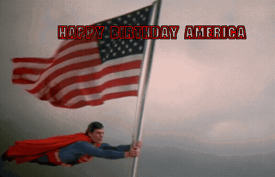 Superman Flying Holding American Flag Happy Birthday America GIF