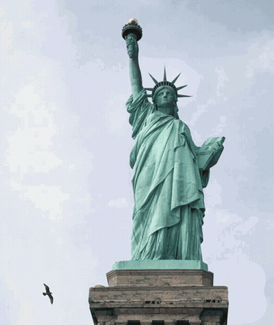 Superman Flying In Front Of Statue Of Liberty GIF