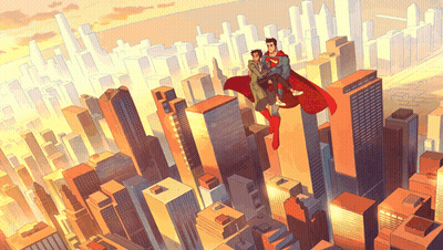 Superman Flying Over City GIF