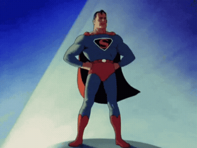 Superman Hands On Hips Blue Background GIF