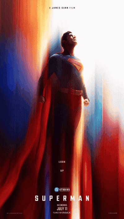Superman In Cape Looking Up GIF