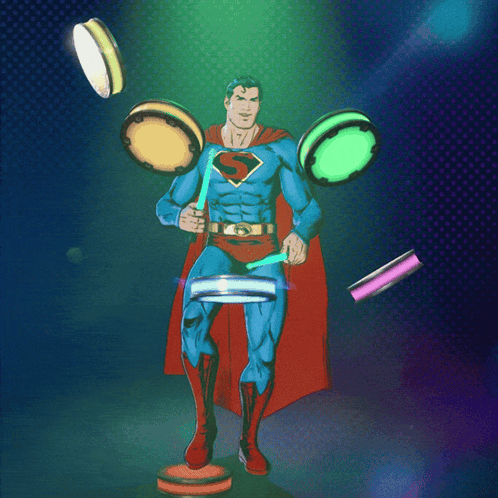 Superman Juggling Drums And Baton GIF