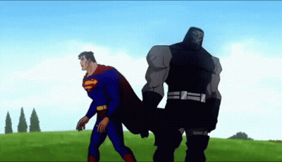 Superman Walking Next To Cartoon Character GIF