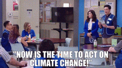Superstore Employees Talk About Climate Change GIF