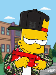 Supreme Attire Bart Simpson Money Gun GIF