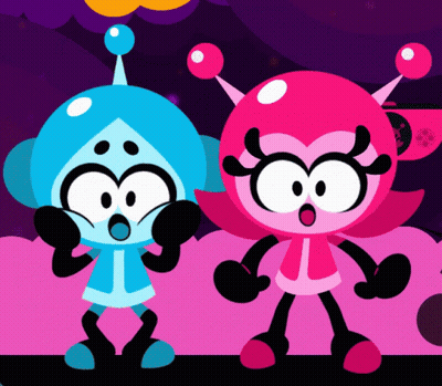Surprised Blue And Pink Cartoon Characters GIF