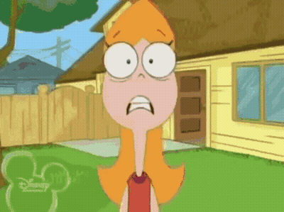 Surprised Cartoon Character In Front Of Yellow House GIF