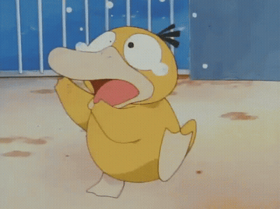 Surprised Cartoon Duck In Front Of Blue Fence GIF