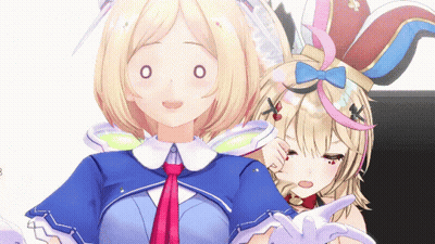 Surprised Cartoon Girl Next To Girl In Bunny Hat GIF