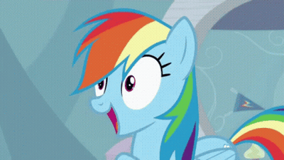 Surprised Cartoon Pony With Rainbow Mane And Tail GIF