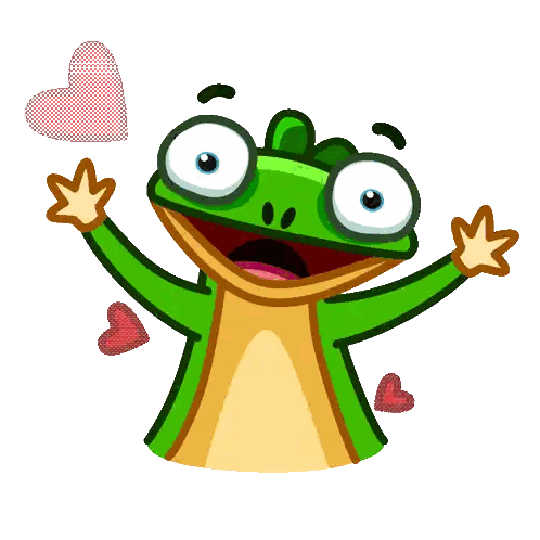 Surprised Frog Surrounded By Hearts Sticker