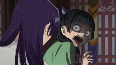 Surprised Girl Next To Purple-Haired Girl GIF