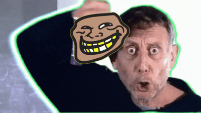 Surprised Man With Troll Face On Head GIF