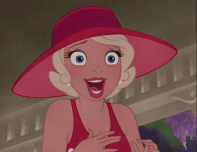 Surprised Woman In Red Hat And Red Dress GIF